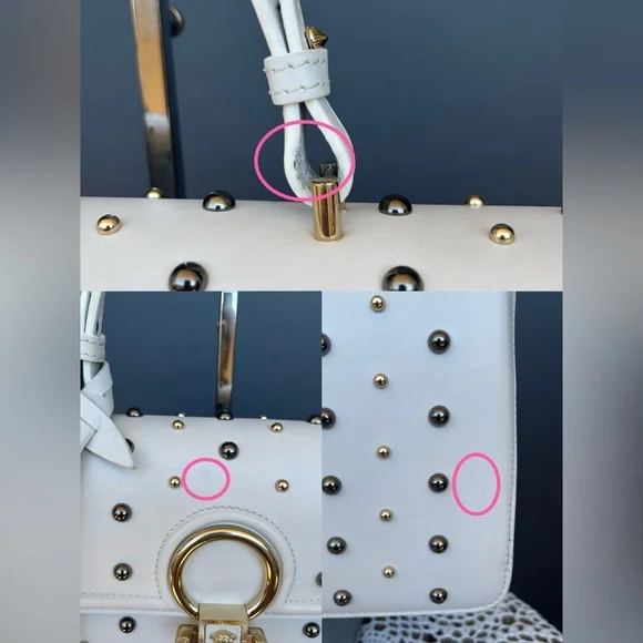 •••SOLD•••Retailed $3550 Versace Calfskin Studded DV Satchel White Bag - Picture 17 of 17